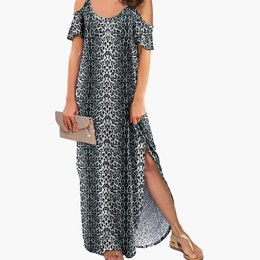 GC Grecerelle Plus Size Leopard Maxi Dress with open Shoulder - 2XL